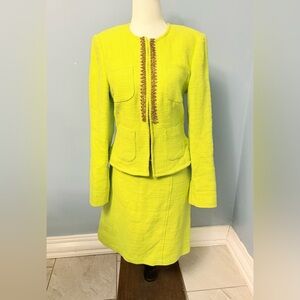 Elegant Lime Green Women's Blazer and Skirt Set